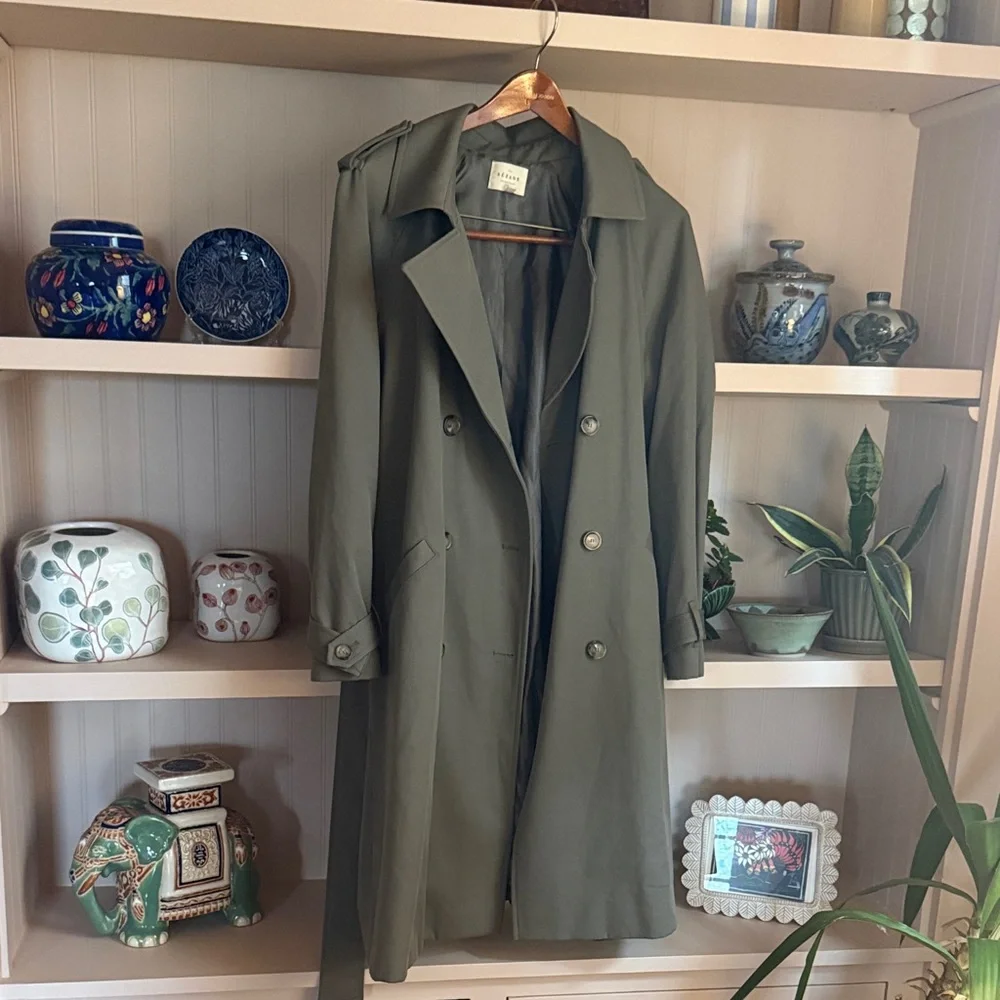 Sezane Scott Olive Trench Coat with Belt - Picture 5 of 8
